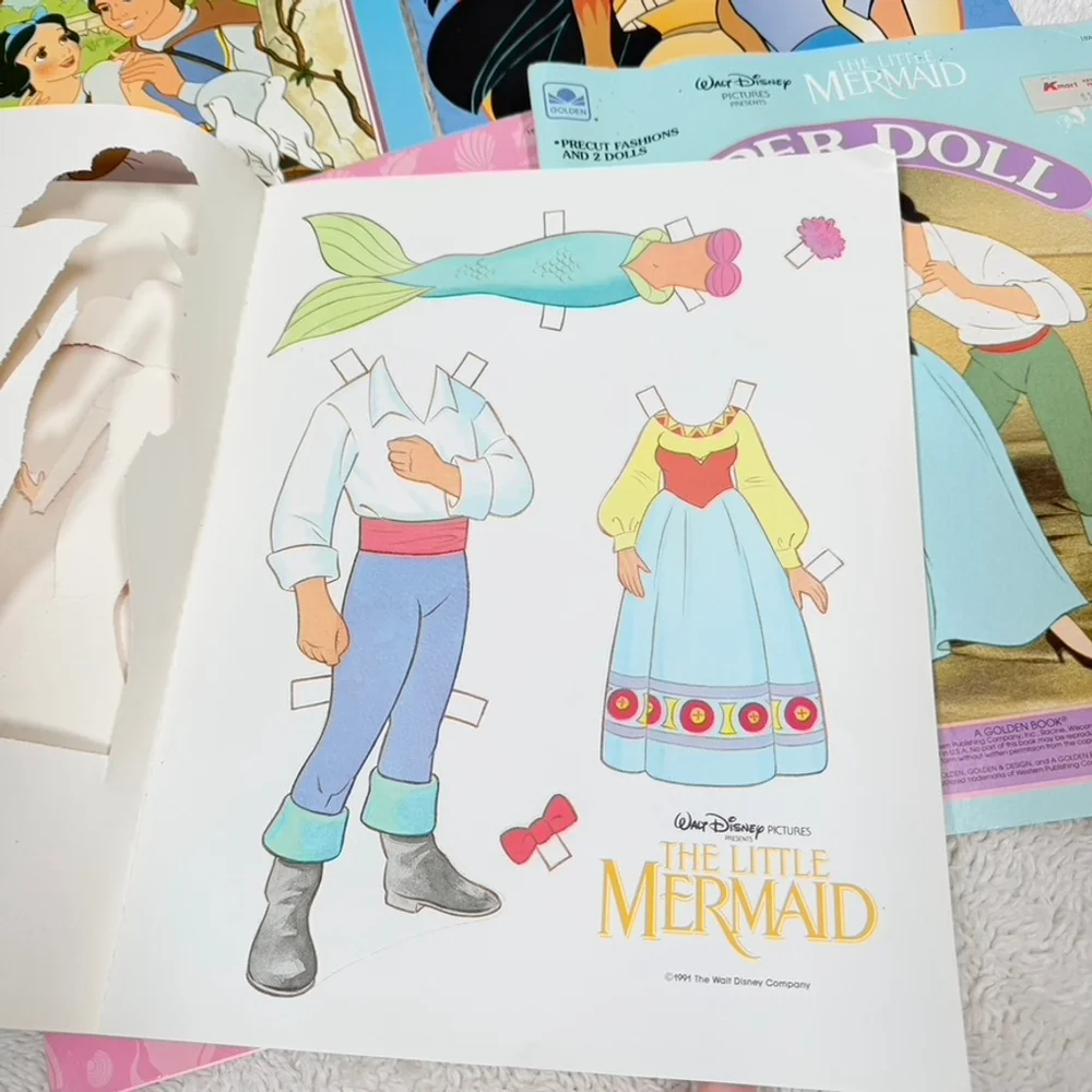 6 Golden Book Disney Movie PaperDolls: Snow White/Pocahontas/Mermaid+ Complete